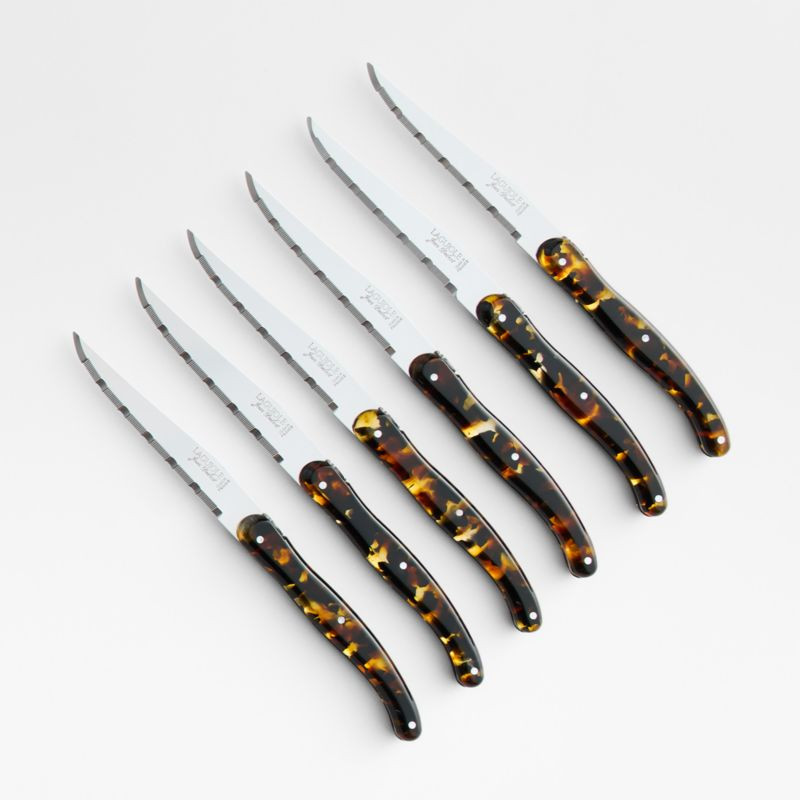 Jean Dubost Laguiole Acrylic Tortoiseshell Steak Knives, Set of 6 + Reviews | Crate & Barrel | Crate & Barrel