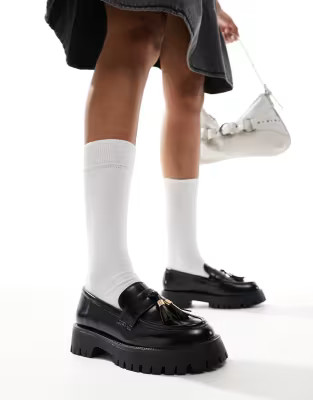 SEQWL chunky tassel loafers in black PU | ASOS (Global)