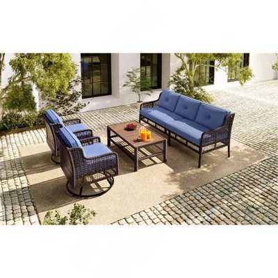 4 Pieces Patio Furniture Set With Swivel Chairs, Outdoor Wicker Sofas For 5-Person, Sectional Rattan Outdoor Conversation Set For Poolside Backyard De | Wayfair North America