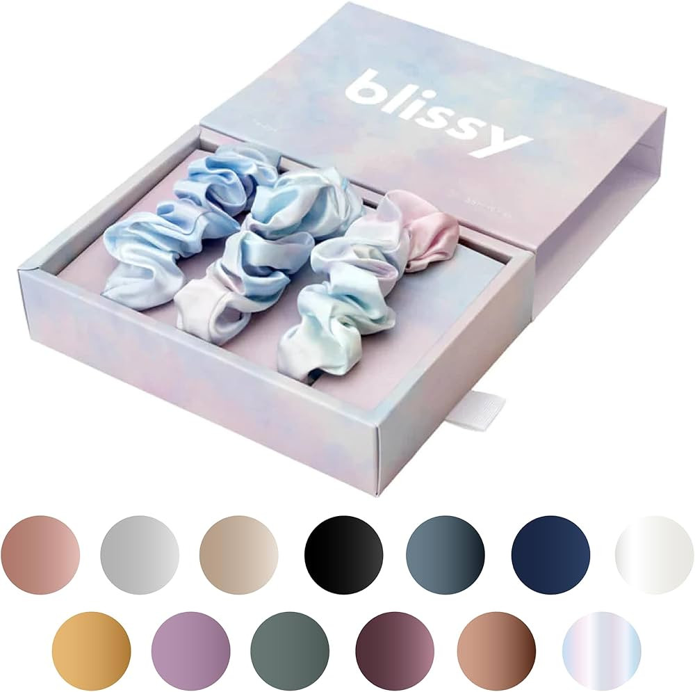 Blissy Silk Scrunchies (3 Pack) - 100% Pure Mulberry Silk - 22 Momme 6A High-Grade Fibers - Silk ... | Amazon (US)