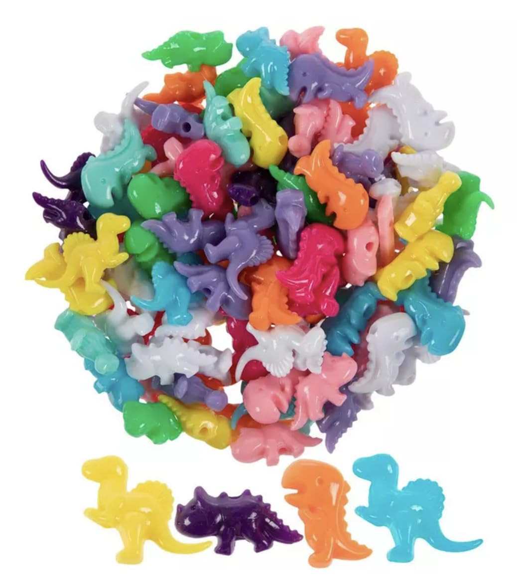 Bright Colorful Dinosaur Plastic Bead Assortment - DIY Dinosaur Necklace Jewelry Craft - Pony Bea... | Amazon (US)