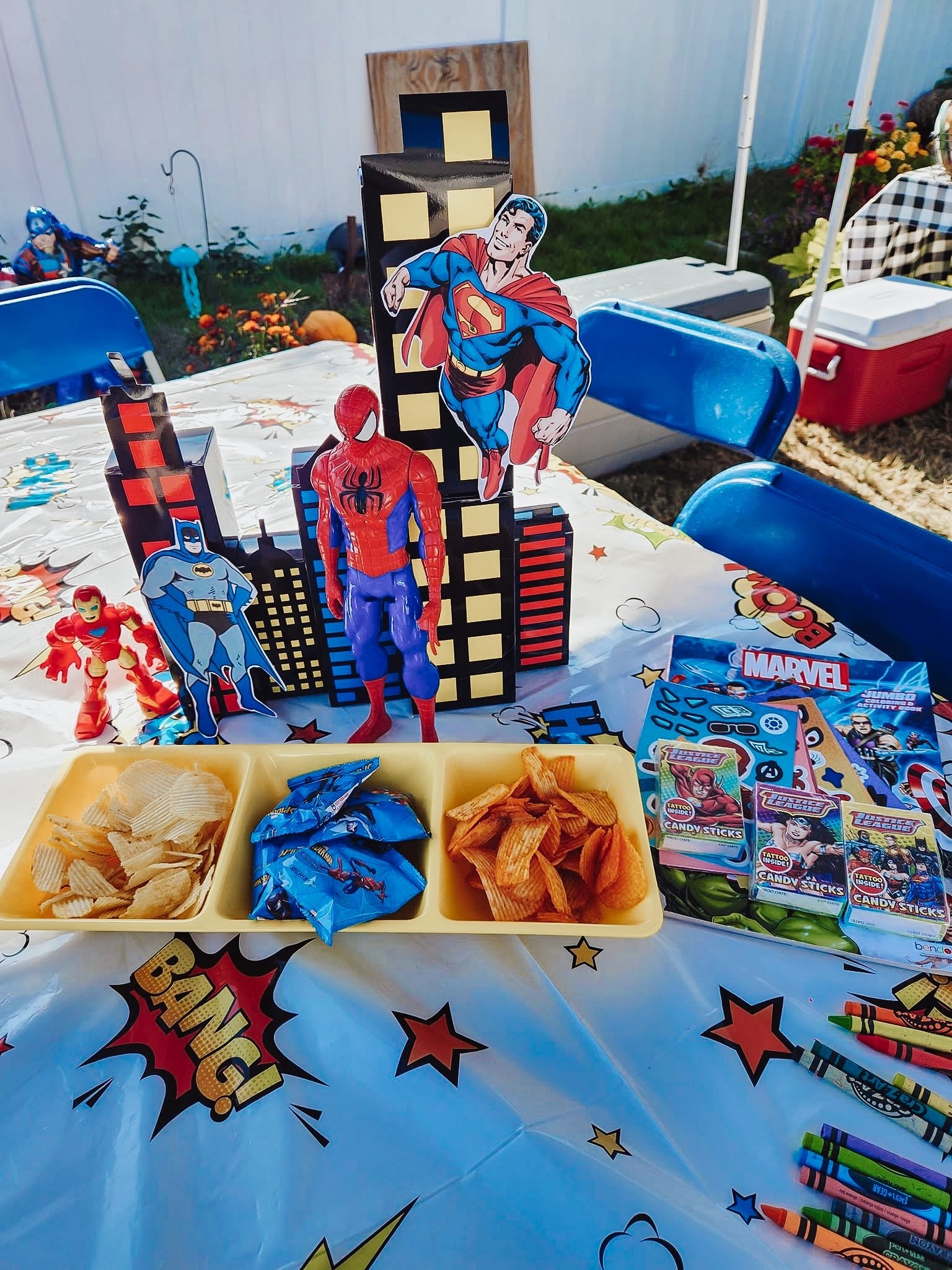 Superhero birthday centerpieces. I took favor building blocks and added in pictures of Superhero on stock paper. Super easy and was such a knock out piece  

#LTKFindsUnder100 #LTKHome #LTKFamily
