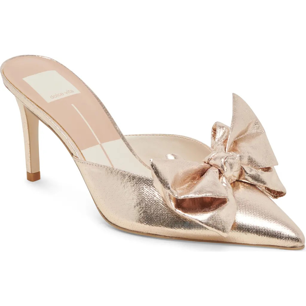 Dolce Vita Kayli Bow Pointed Toe Mule in Platinum Satin at Nordstrom, Size 6.5 | Nordstrom
