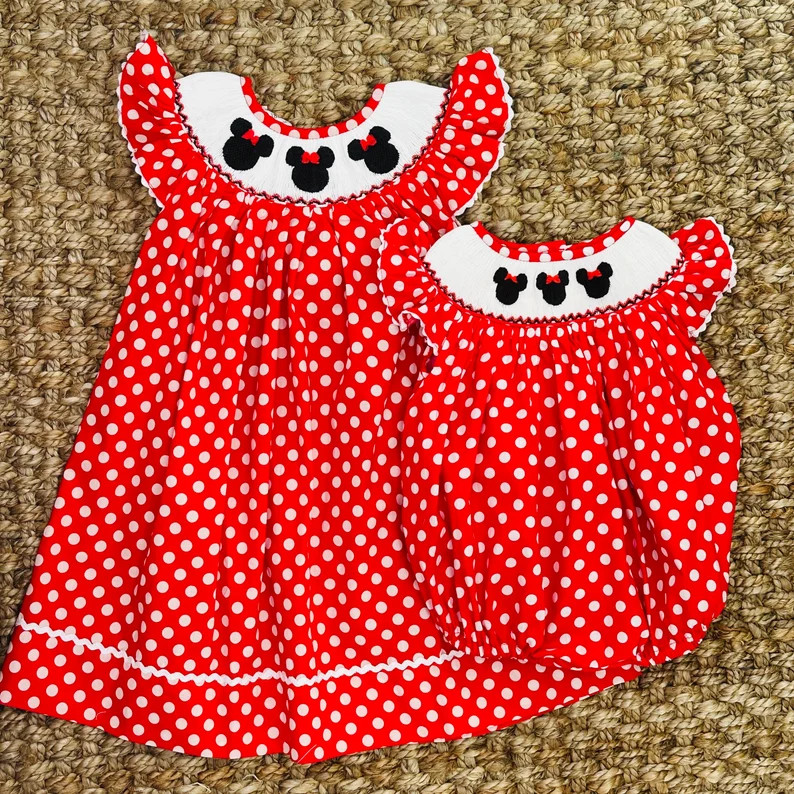 Smocked Mouse Ears Dress in Red Polka Dots Perfect for Disney Trip, Minnie Birthday Party - Etsy | Etsy (US)
