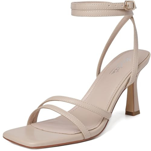 Mostrin Nude Sandals for Women - Beige Strappy Lace Up Ankle Strap Heels With Square Open Toe - Stiletto High Heel for Wedding, Prom, Party, Daily - Size 9.5 | Amazon (US)