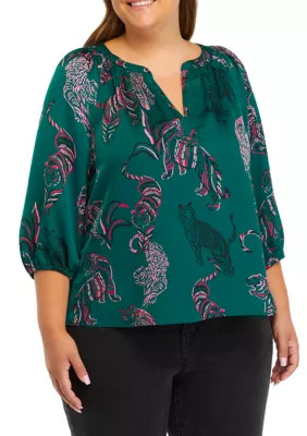 Crown & Ivy™ Plus Size Blouson Sleeve Animal Print Top | Belk