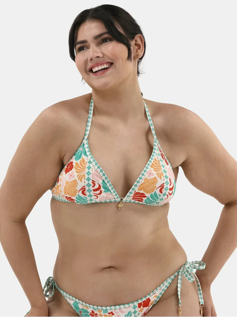 No Boundaries Women's Surf Kitschy Binding Triangle Bikini Top, Sizes XXS-XXL | Walmart (US)