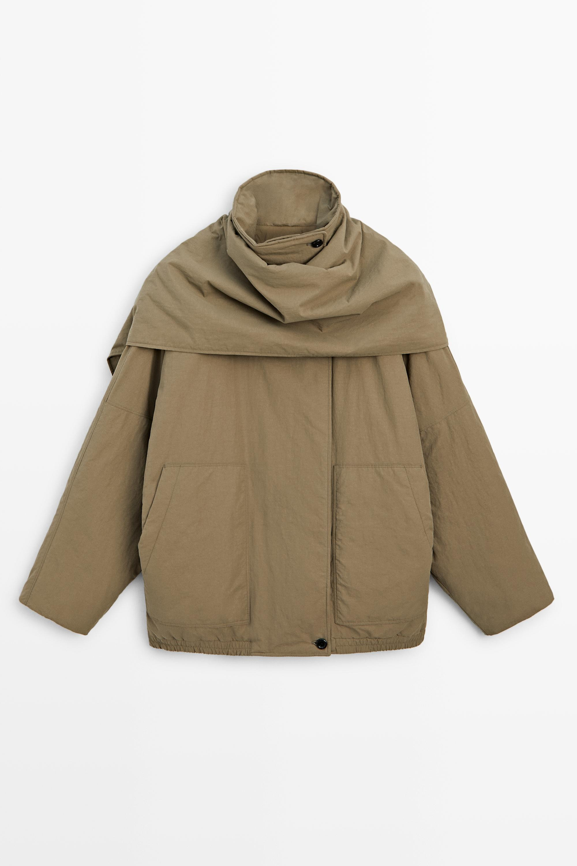 Quilted bomber jacket with scarf - CAMEL | Massimo Dutti UK