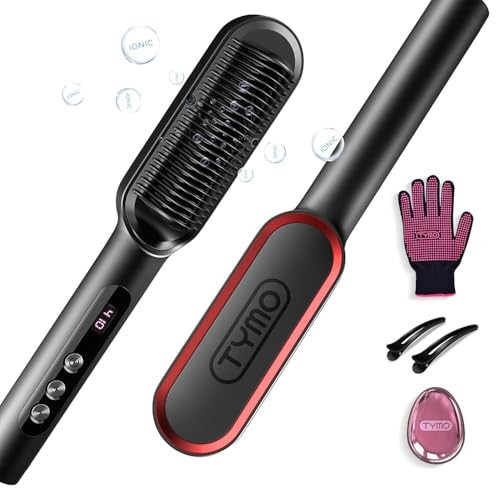 TYMO Ring Plus Ionic Hair Straightener Brush - Straightening Comb with Negative Ions for Women, Titanium Coating, 9 Temp Settings & LED Display, Dual Voltage, Professional Styling Tools | Amazon (US)