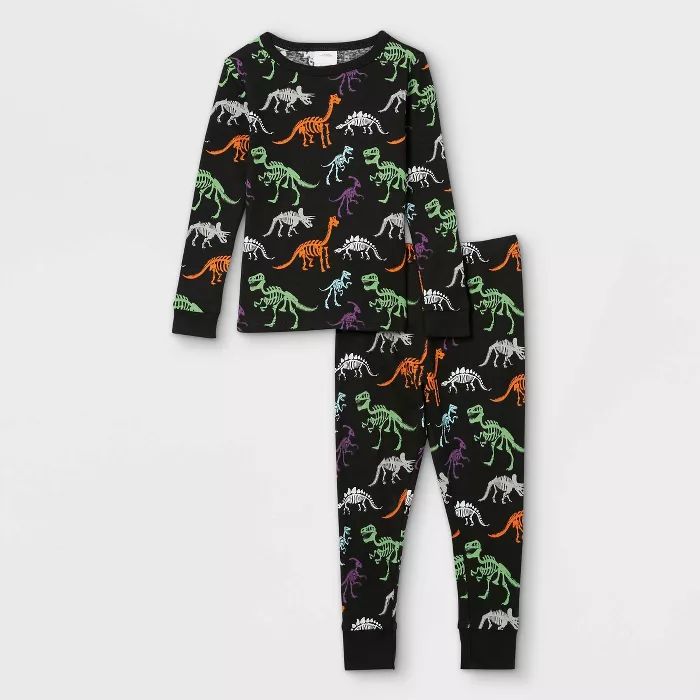 Toddler Halloween Dino Skeleton Print Matching Family Pajama Set - Black | Target