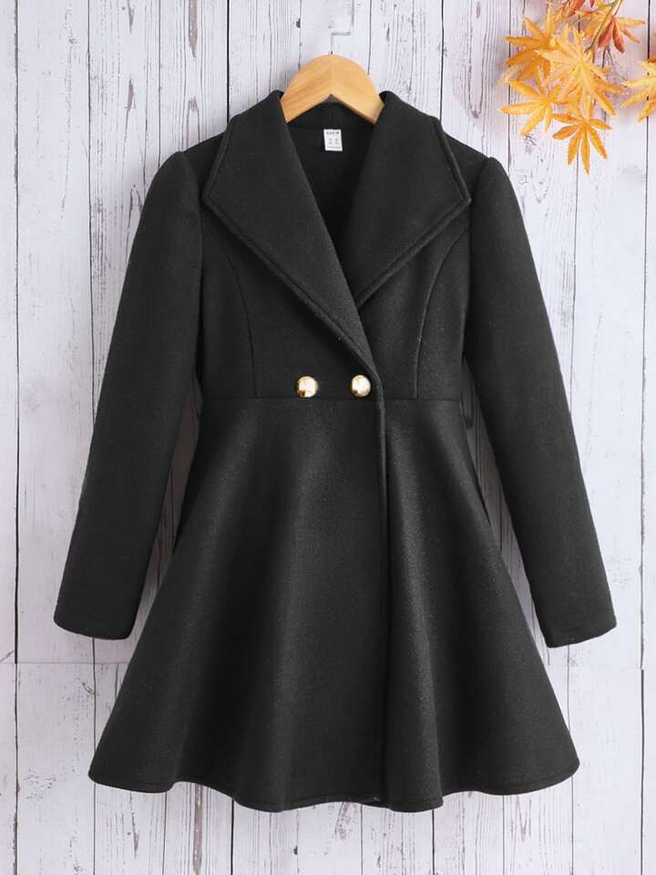 SHEIN Tween Girl Waterfall Collar Double Buttoned Overcoat | SHEIN