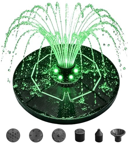 OUISJYER 6.3" D Solar Fountain with Battery Backup, 9V/2W Solar Fountain Pump with LED Lights, 5 Nozzles Bird Bath Fountain, Floating Solar Water Fountain for Garden, Pond, Patio | Amazon (US)