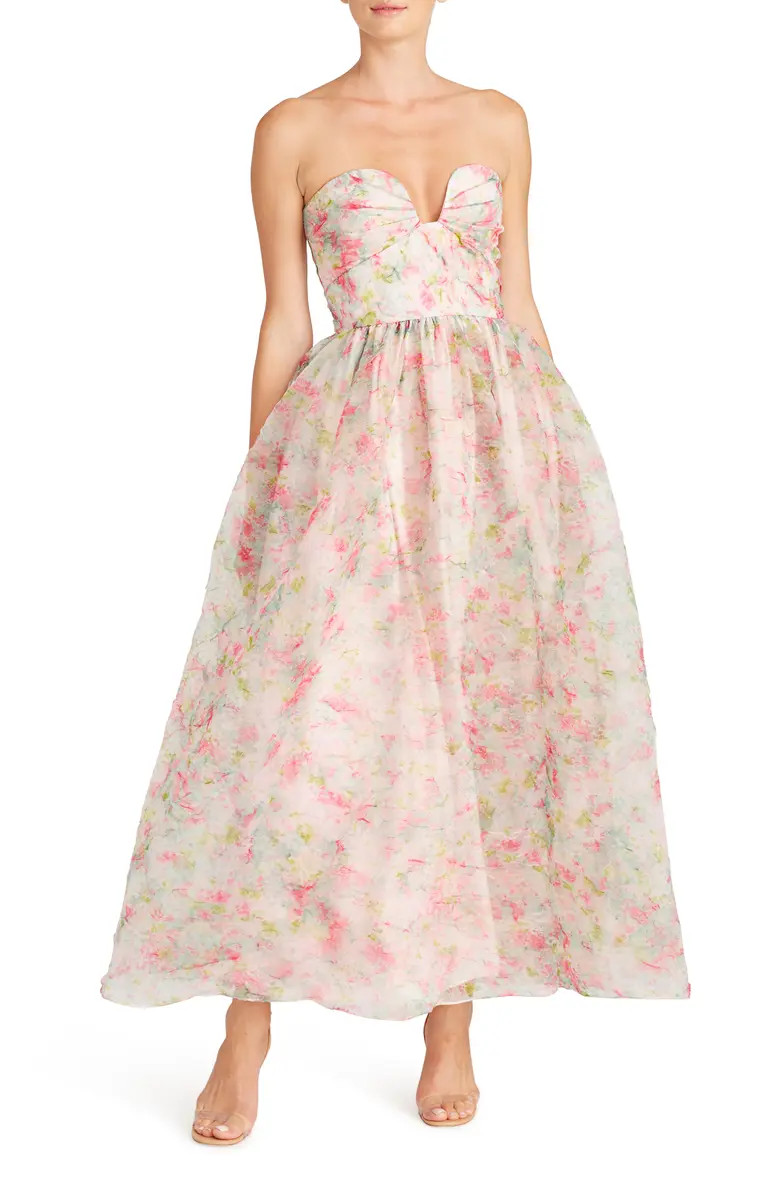 Floral Strapless Organza A-Line Gown | Nordstrom