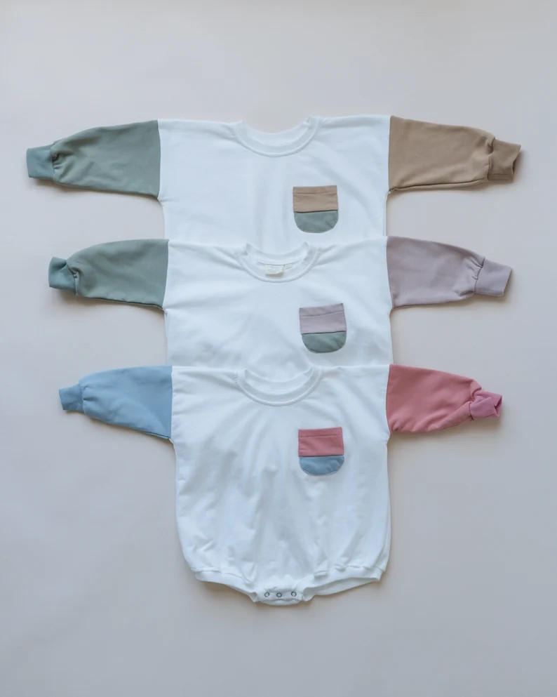 Colorblock Baby Oversized Sweatshirt Romper - Neutral Sweatshirt Bubble Romper - Baby Boy Bubble ... | Etsy (US)