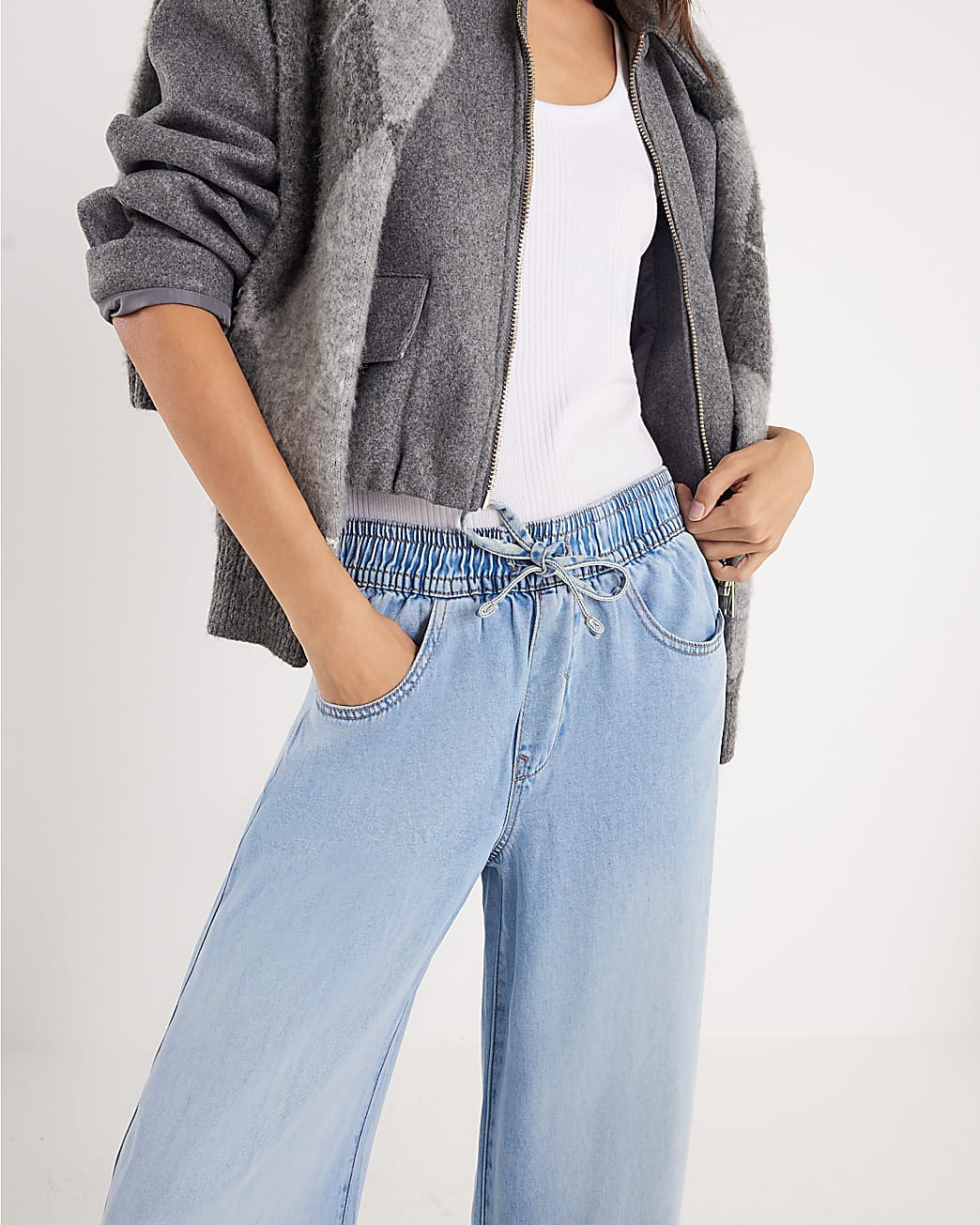 Blue Wide Leg Pyjama Style Jeans | River Island UK & IE