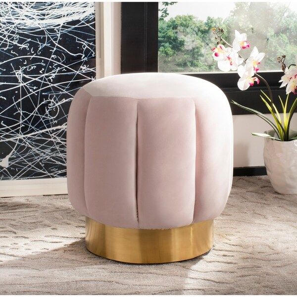 Safavieh Couture Maxine Channel Tufted Otttoman- Pink / Gold | Bed Bath & Beyond