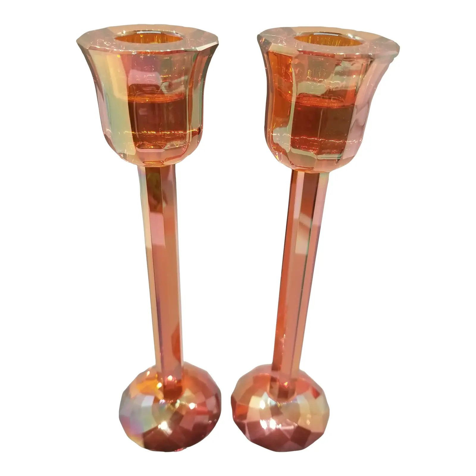 Crystal Faceted 8" Candlestick Pair | Chairish