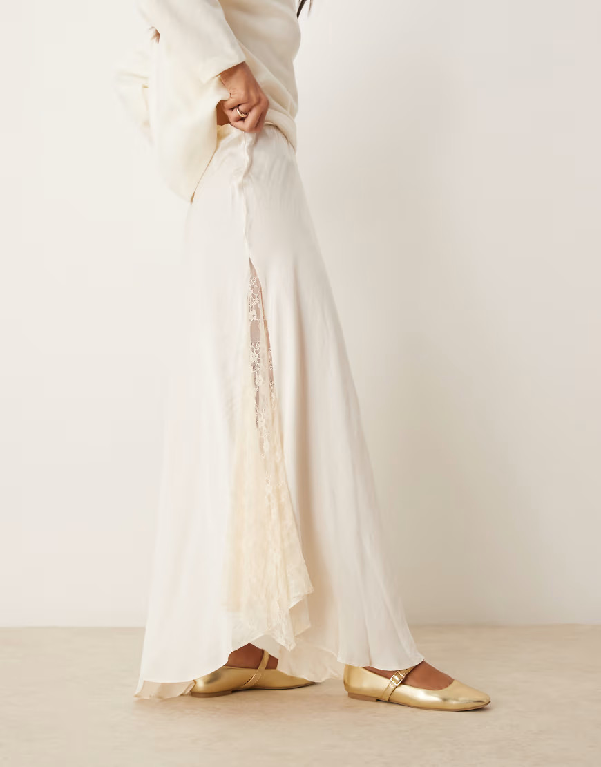 Free People lace insert satin maxi skirt in cream-White | ASOS (Global)