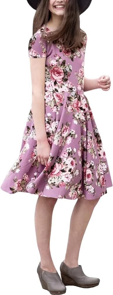 21KIDS Girl Maxi Dress Floral Short Sleeve Dresses with Pocket for Girls 6-12 Years | Amazon (US)