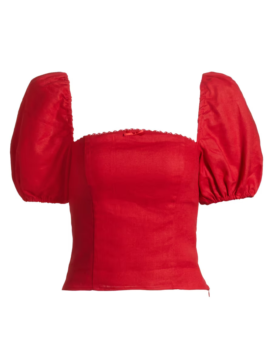 Marella Linen Balloon-Sleeve Top | Saks Fifth Avenue