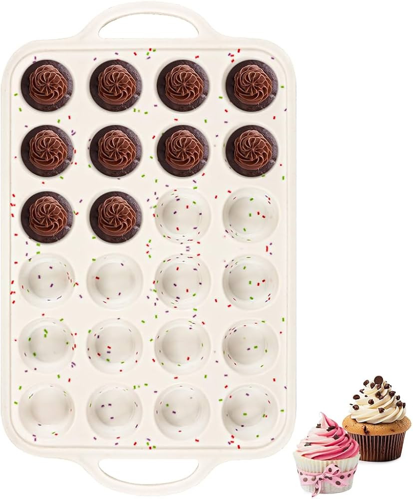 Silicone Mini Muffin Pan With Metal Reinforced Frame - 24 Cups Durable Silicone Cupcake Pan for M... | Amazon (US)