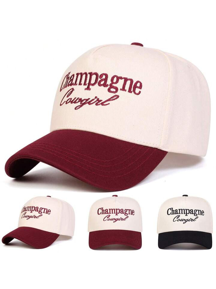 1pc Women's Champagne Cowgirl Trucker Hat, Letter Embroidery Baseball Cap, Street Fashion Five-Panel Hat, Outdoor Sun Protection Casual Cap For Spring Autumn Travel Beach Vacation | SHEIN