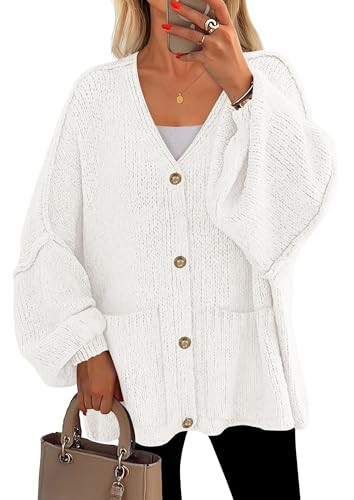 PRETTYGARDEN Oversized Chunky Cardigan Sweaters for Women White,XXL | Amazon (US)