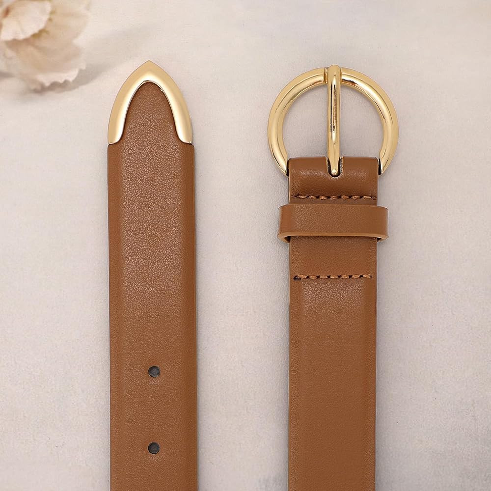 XZQTIVE Women\u2019s Leather Belts for Jeans Pants Dresses Fashion Ladies Black Belt with Gold Bu... | Amazon (US)