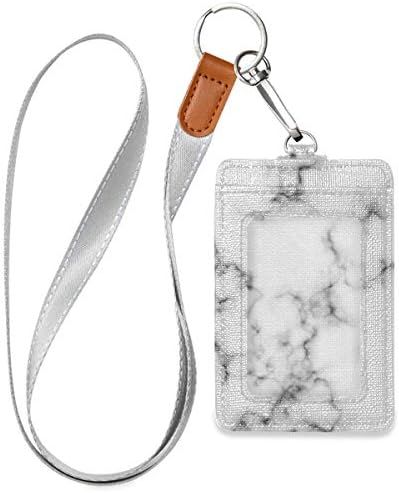 VIKKO White Black Marble Texture Badge Holder, PU Leather ID Card Case Wallet with Neck Lanyard a... | Amazon (US)