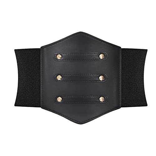 Women Black Corset Waist Belt, Gold Rivet Corset Elastic Belt, Obi Belt for Women for Dress, Halloween Accessories | Amazon (US)