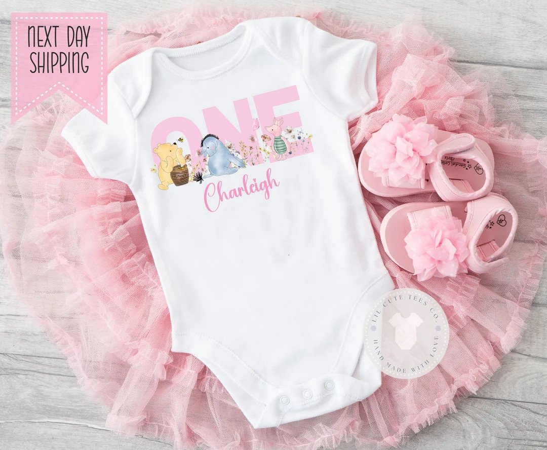 Classic Winnie the Pooh Bear Girls Personalized 1st Birthday Bodysuit , Vintage Pooh Bear Themed ... | Etsy (US)