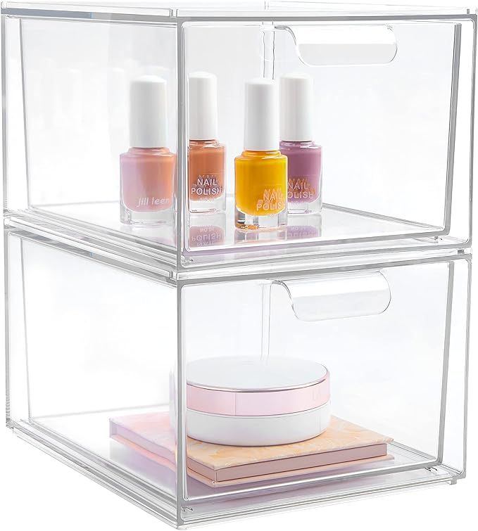 2 Pack Stackable Makeup Organizer Storage Drawers, Vtopmart 4.4'' Tall Acrylic Bathroom Organizer... | Amazon (US)