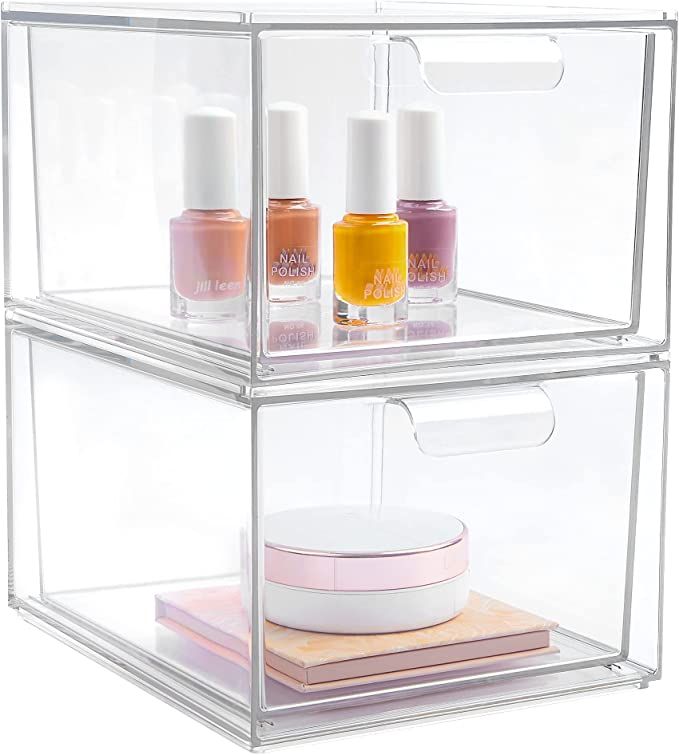 Amazon.com: 2 Pack Stackable Makeup Organizer Storage Drawers, Vtopmart 4.4'' Tall Acrylic Bathro... | Amazon (US)
