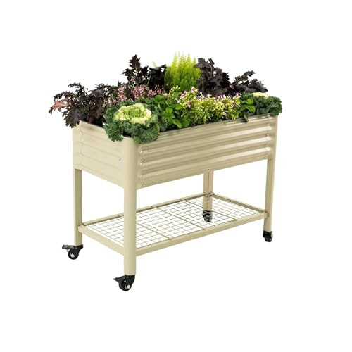 Rolling Elevated Raised Garden Bed-V Series, 2' x 4' Garden Beds with Legs & Storage Rack for Patio & Porch, 700 Lbs Weight Capacity, Outdoor Planter Box for Vegetables Flower Herbs, Pearl White | Amazon (US)