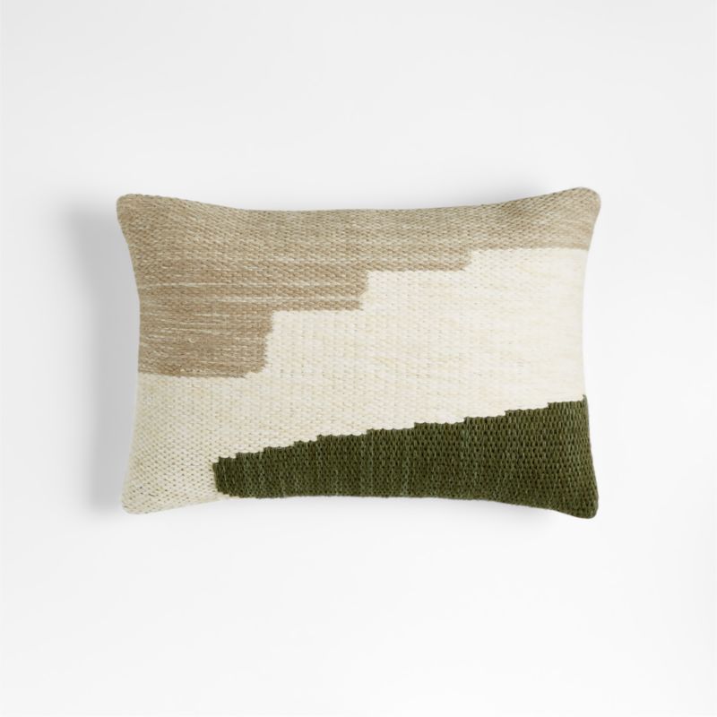 Corby 22"x15" Geometric Kilim Desert Green Pillow Cover | Crate & Barrel | Crate & Barrel