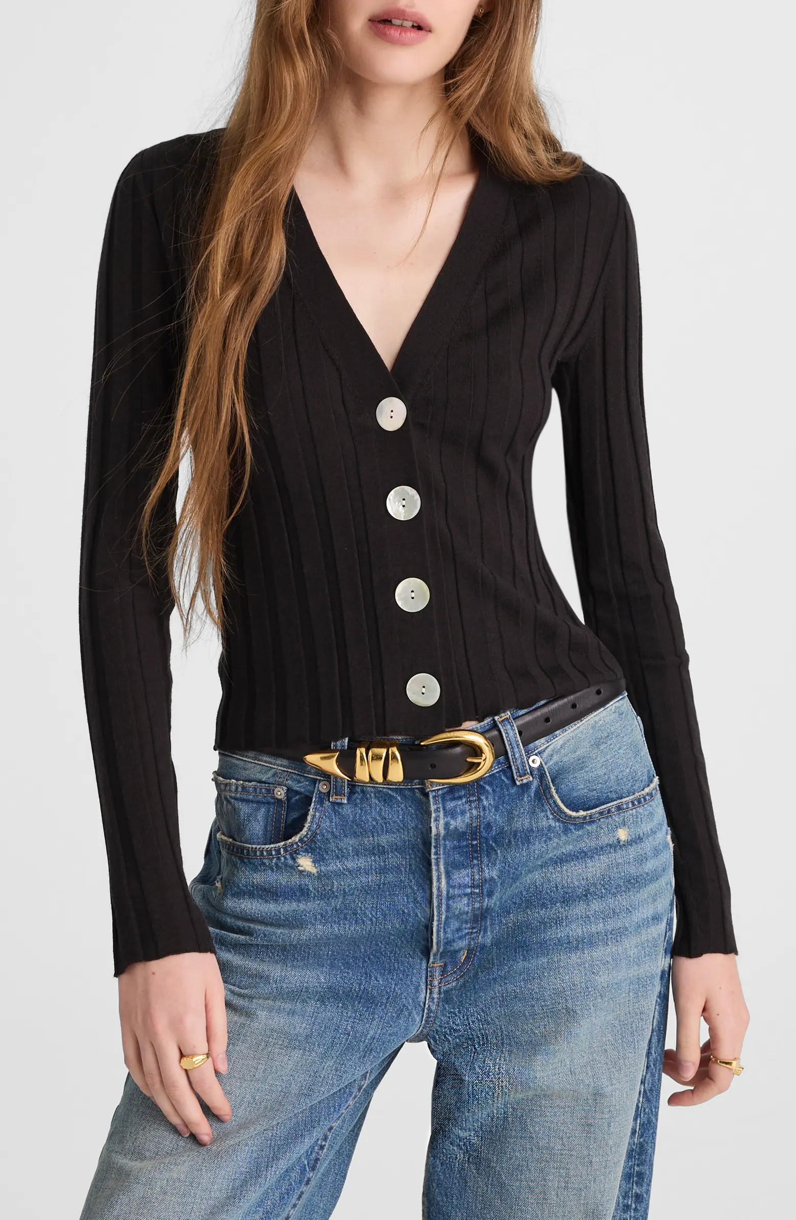 Rib V-Neck Merino Wool & Silk Cardigan | Nordstrom