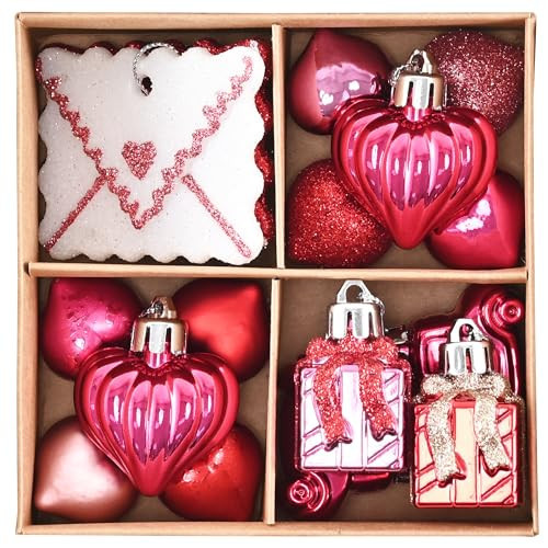 DecorbyHannah Mini Valentines Day Christmas Tree Ornaments Decorations, 18ct Small Pink Red Heart Gift Ornaments Set for Tree, Shatterproof Hanging Valentine's Day Decor for Wedding Anniversary Party | Amazon (US)