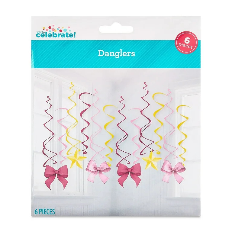 Pink/Gold Paper Star and Bow Dangler Decorations, 6 Count, by Way To Celebrate | Walmart (US)