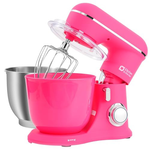 Kitchen in the box Stand Mixer, 4.5QT+5QT Two bowls Electric Food Mixer, 10 Speeds 3-IN-1 Kitchen Mixer for Daily Use with Egg Whisk,Dough Hook,Flat Beater (Neon Pink, 5QT) | Amazon (US)