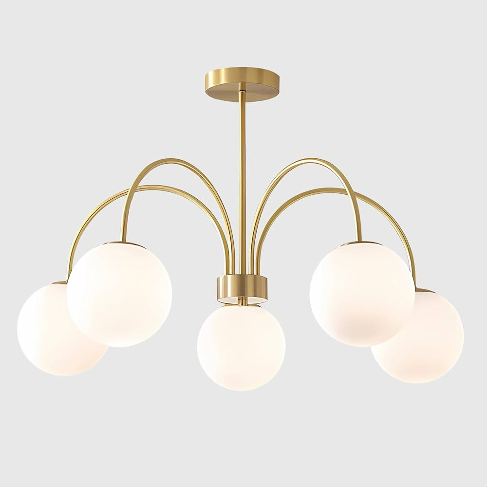 BOKT Mid Century Modern Gold Chandelier Large 5-Light White Globe Sputnik Chandelier Vintage Bras... | Amazon (US)