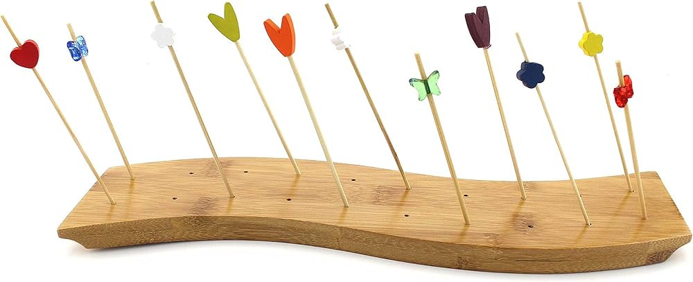 BambooMN 12" x 3" Bamboo Skewer Holder Food Display S-Wave Bamboo Skewers Stand w/ 20 Holes, Natu... | Amazon (US)