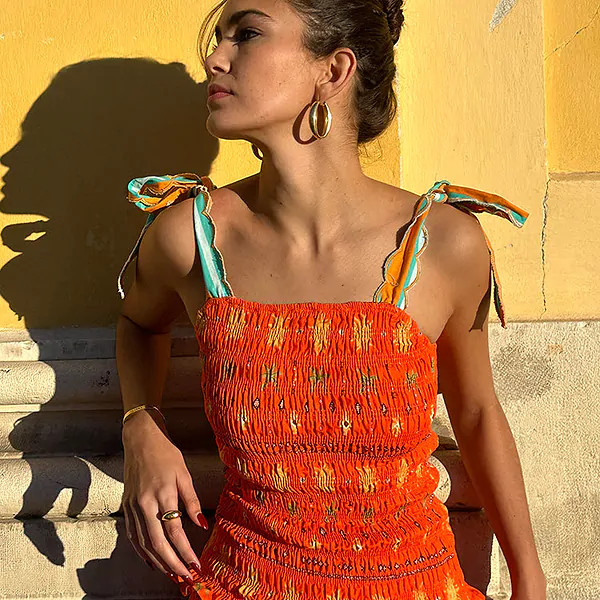 Orange Sahara Shirred Francesca Top | Never Fully Dressed US