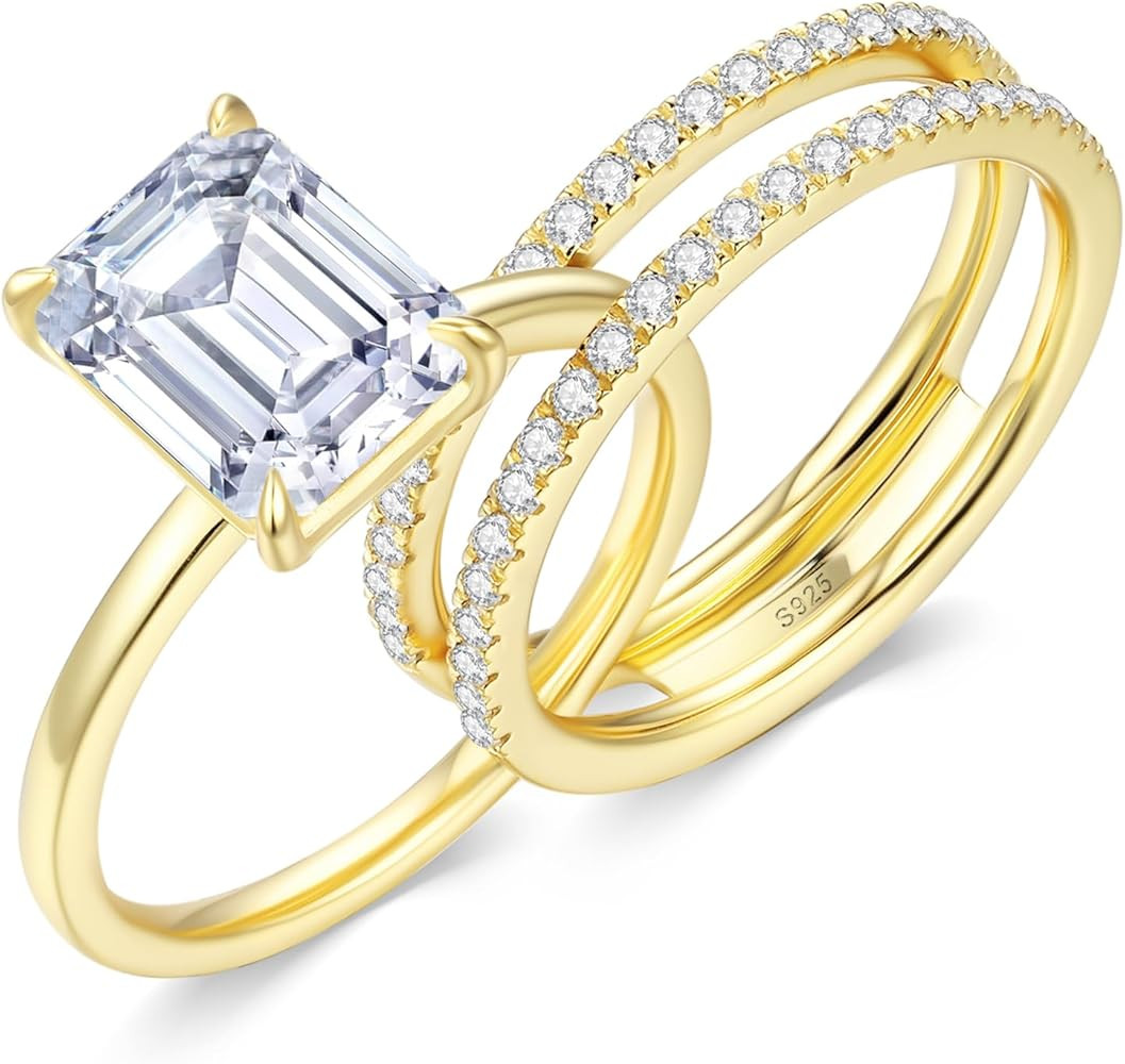 3.5CT Moissanite Bridal Ring Sets for Women, D Color VVS1 Clarity Emerald Cut Wedding Ring Sets S... | Amazon (US)