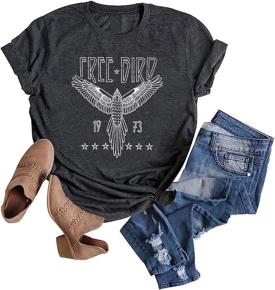 Vintage Rock Band T-Shirt Woman Retro Bird Shirt Eagle Graphic Tees Retro Music Shirt Casual Shor... | Amazon (US)