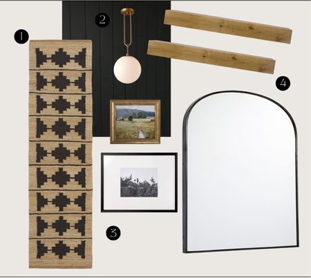 Mudroom into board with runner, wall art, and pennant light. 

#LTKhome #LTKfindsunder100
