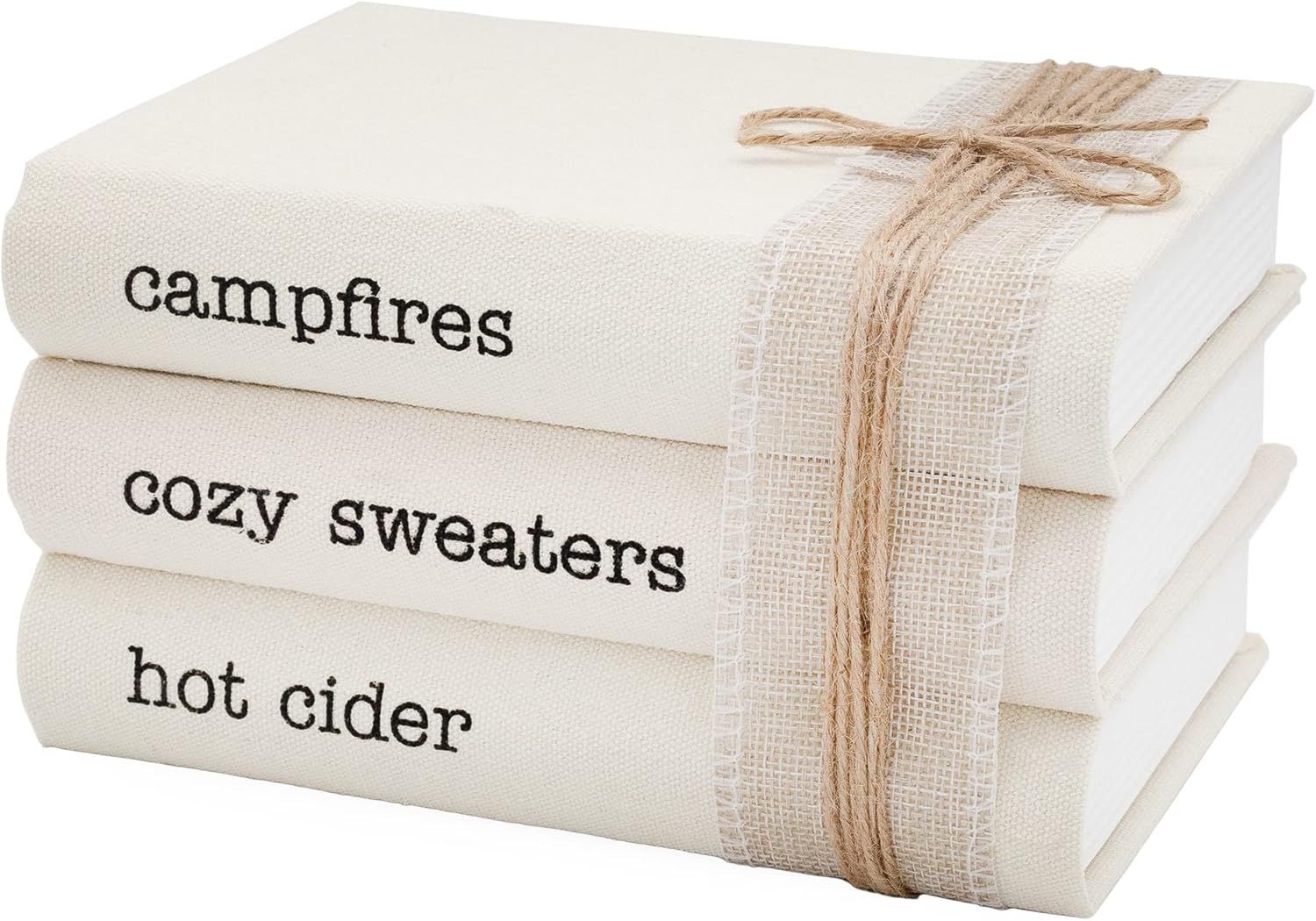 AuldHome Fall Theme Faux Book Stack; Decorative Book Set with Burlap Ribbon Wrap | Amazon (US)