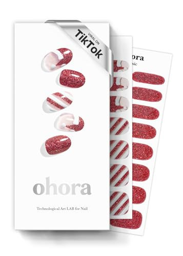 ohora Semi Cured Gel Nail Strips (N Santa Cane) - Red/White, Works with Any UV/LED Lamps, Salon-Quality, Long Lasting, Easy to Apply & Remove - Includes 2 Prep Pads, Nail File & Wooden Stick | Amazon (US)