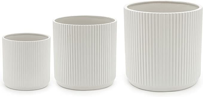 Amazon Basics Assorted Sizes Fluted Ceramic Planters, Set of 3, White | Amazon (US)