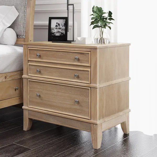 3 Drawers Solid Wood Nightstand with Metal Knobs | Bed Bath & Beyond