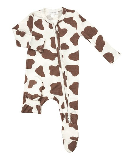 White & Brown Cow Two-Way Zip-Up Footie - Newborn & Infant | Zulily